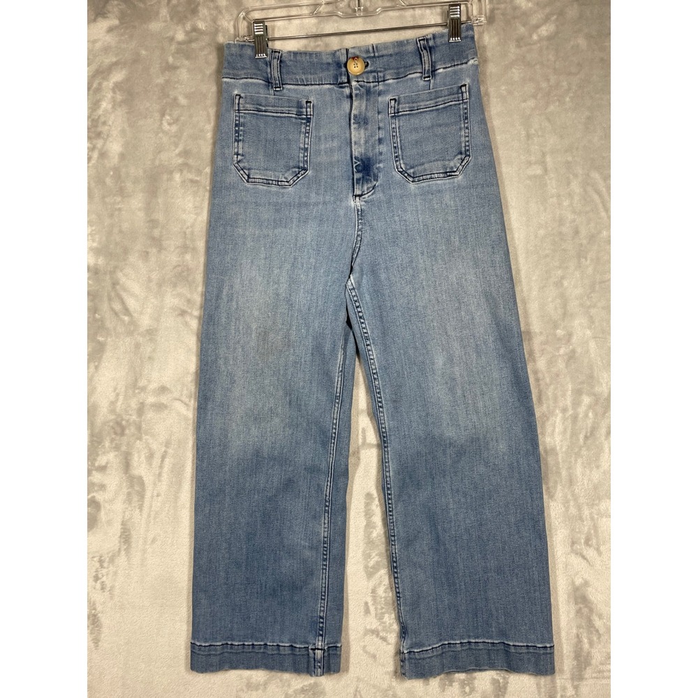 Maeve by Anthropologie The Colette Wide Leg Cropped Jeans Light Wash Blue 29